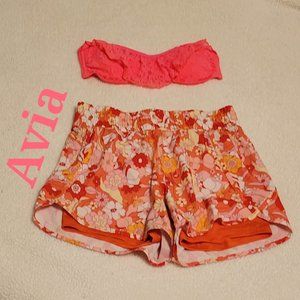 Avia 2 in 1 orange/coral floral active wear biker lined lined shorts sz: M NWOT